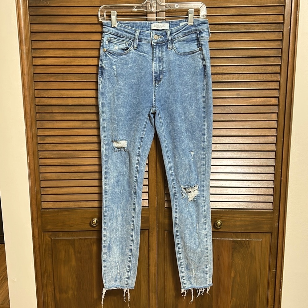 Judy Blue Womens Blue Skinny Fit Raw Hem Distressed Denim Jeans 5/27